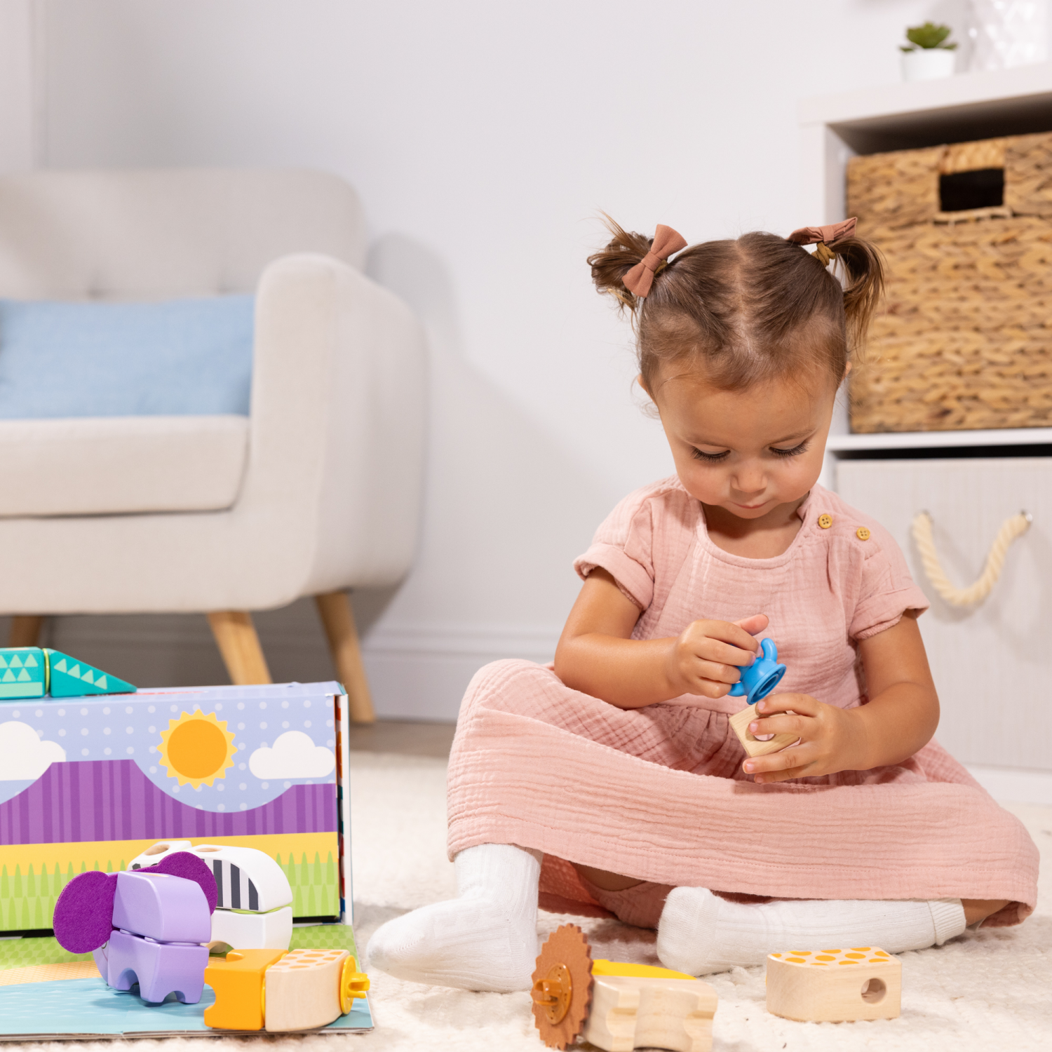 slide 5 of 7, Melissa & Doug Blockables Safari Snap And Play, Mix And Match Connectable Wooden Building Blocks Play Set Toy For Preschool Boys And Girls (34 Pcs), 34 ct