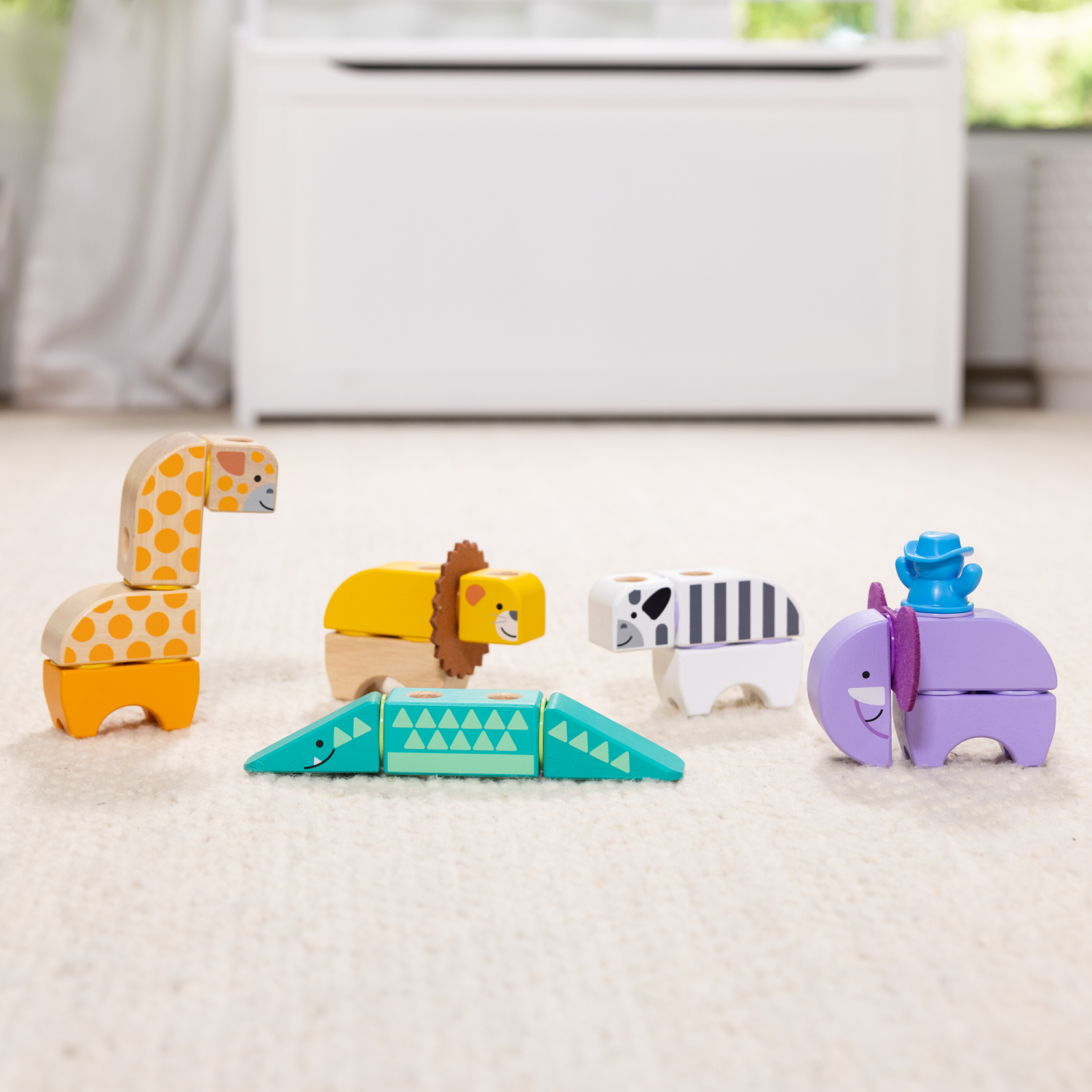 slide 6 of 7, Melissa & Doug Blockables Safari Snap And Play, Mix And Match Connectable Wooden Building Blocks Play Set Toy For Preschool Boys And Girls (34 Pcs), 34 ct