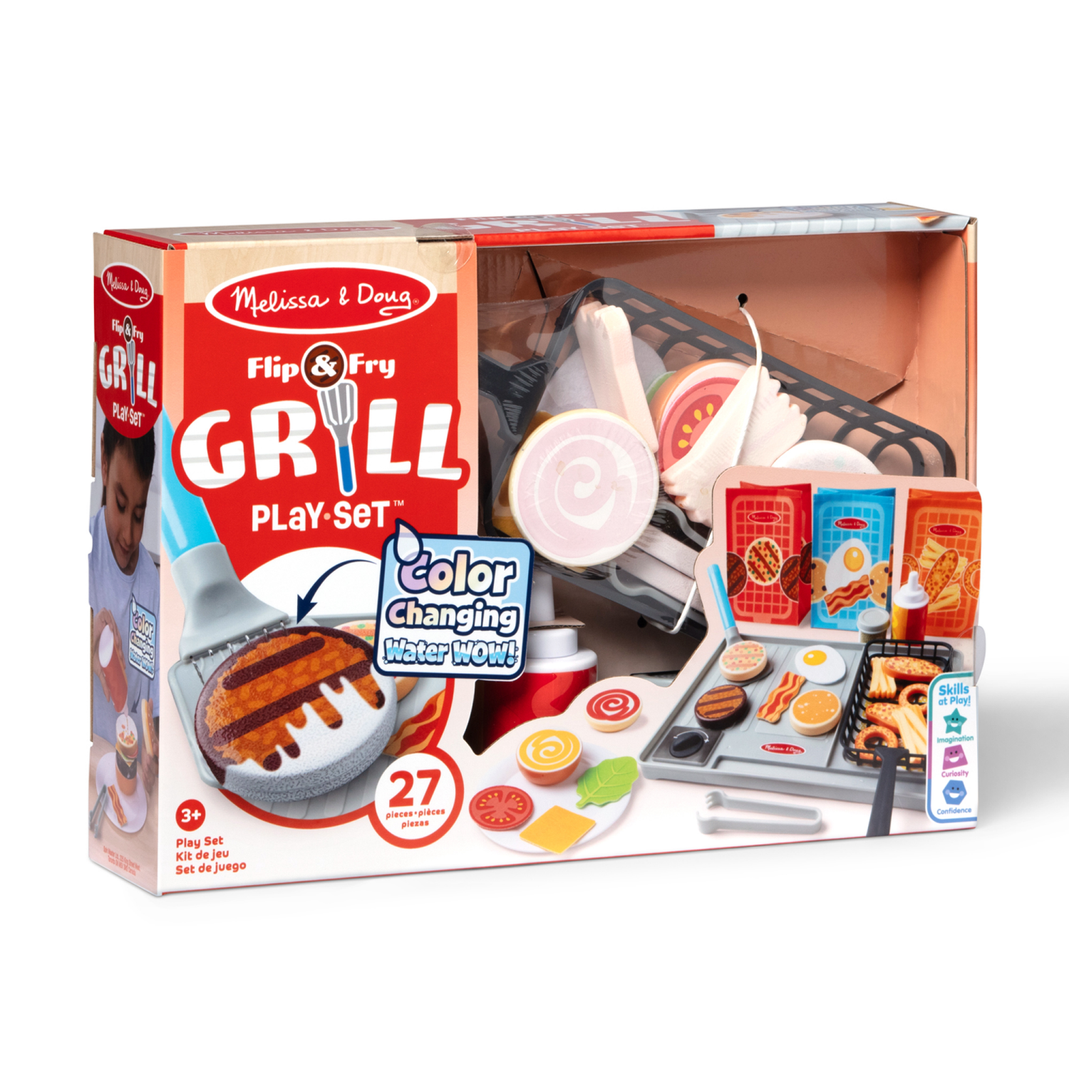 slide 3 of 8, Melissa & Doug Flip & Fry Grill Play Set With Water Wow!® Color Changing Play Food Preschool Toy Ages 3+, 1 ct