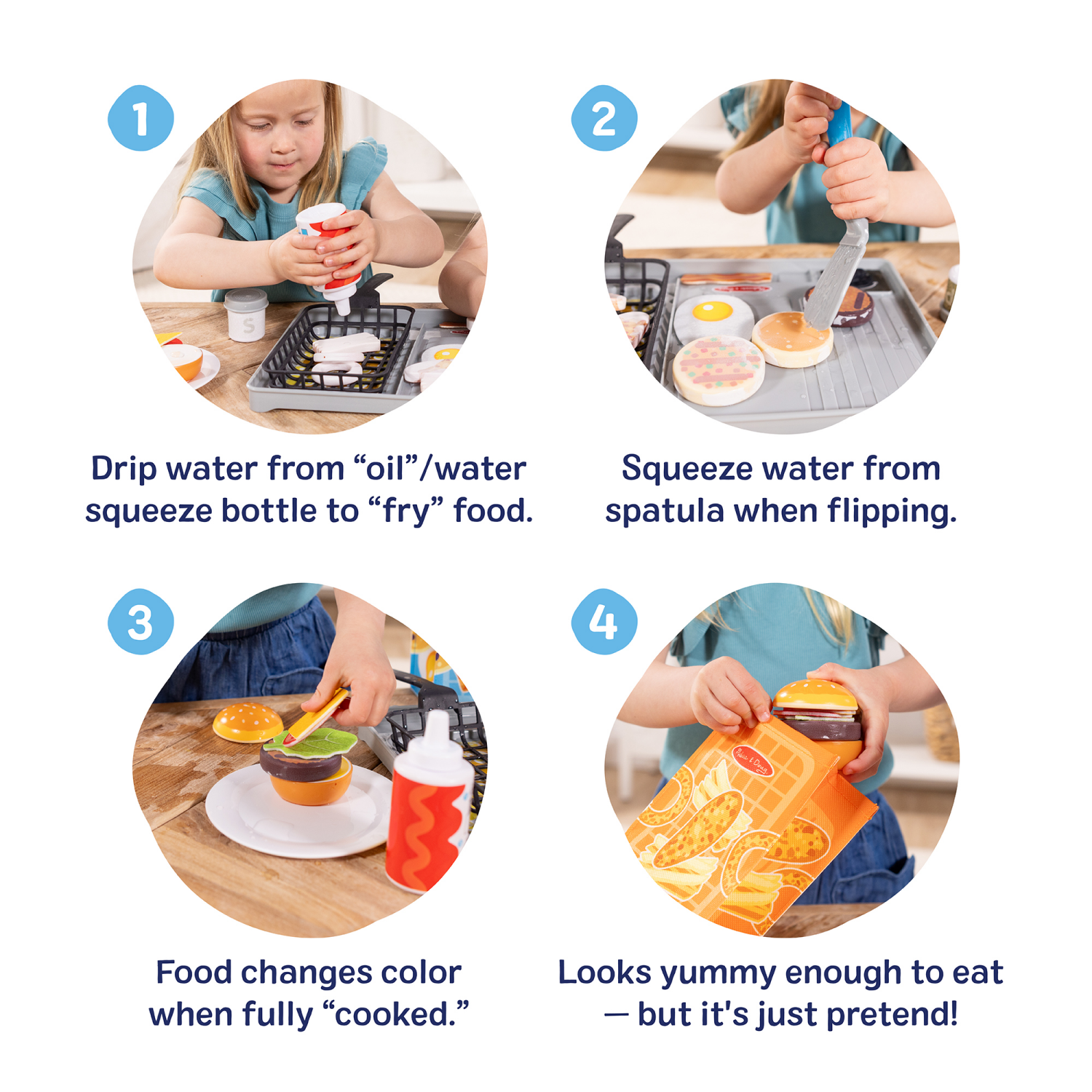 slide 8 of 8, Melissa & Doug Flip & Fry Grill Play Set With Water Wow!® Color Changing Play Food Preschool Toy Ages 3+, 1 ct