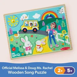 Melissa & Doug® Ms. Rachel Wooden Song Peg Puzzle, 6-Piece Light-Activated Sound Puzzle With Full Songs, Toddler Toys For Boys And Girls Ages 2-5+ Years