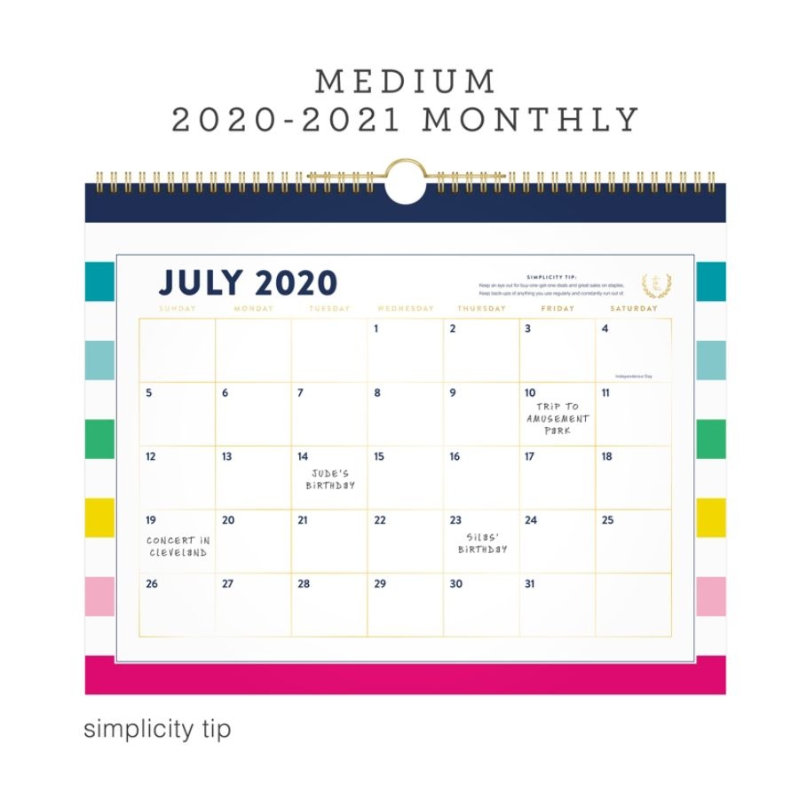 slide 2 of 2, Emily Ley Simplified Academic Monthly Wall Calendar, 15'' X 12'', Multicolor Stripes, July 2020 To June 2021, El400-707A, 1 ct