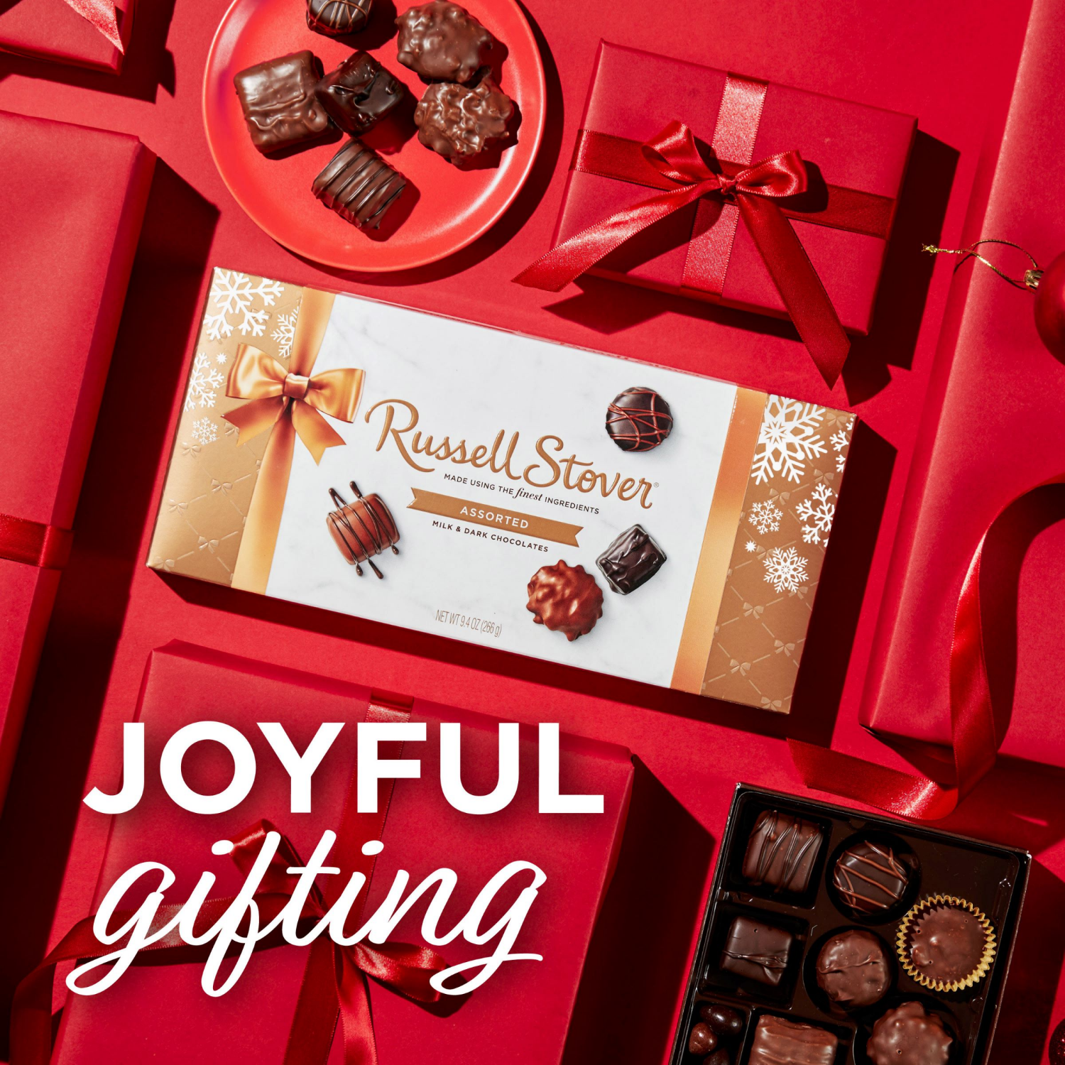 slide 4 of 8, RUSSELL STOVER Christmas Assorted Milk & Dark Chocolate Candy Gift Box, 9.4 oz., 9.4 oz
