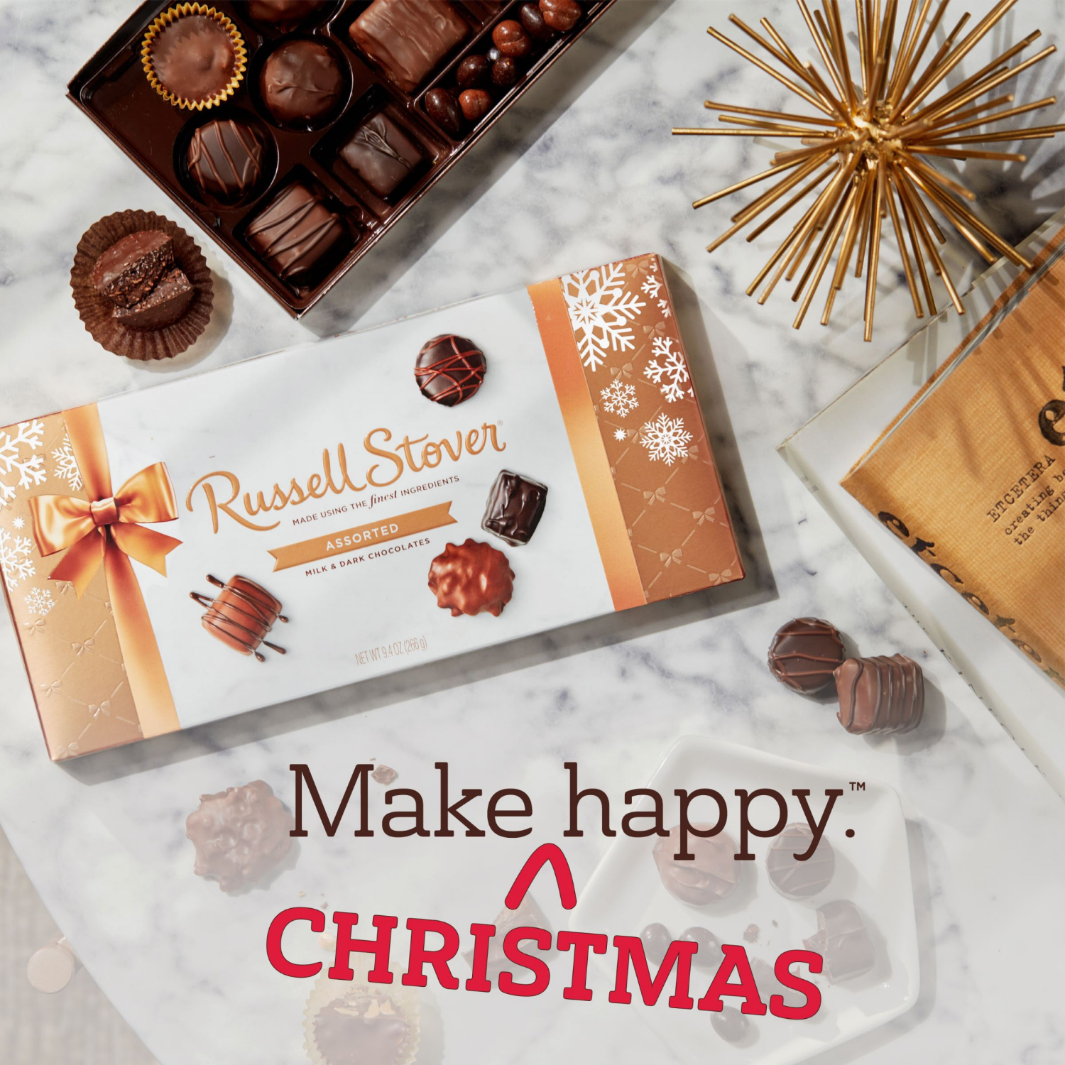 slide 5 of 8, RUSSELL STOVER Christmas Assorted Milk & Dark Chocolate Candy Gift Box, 9.4 oz., 9.4 oz