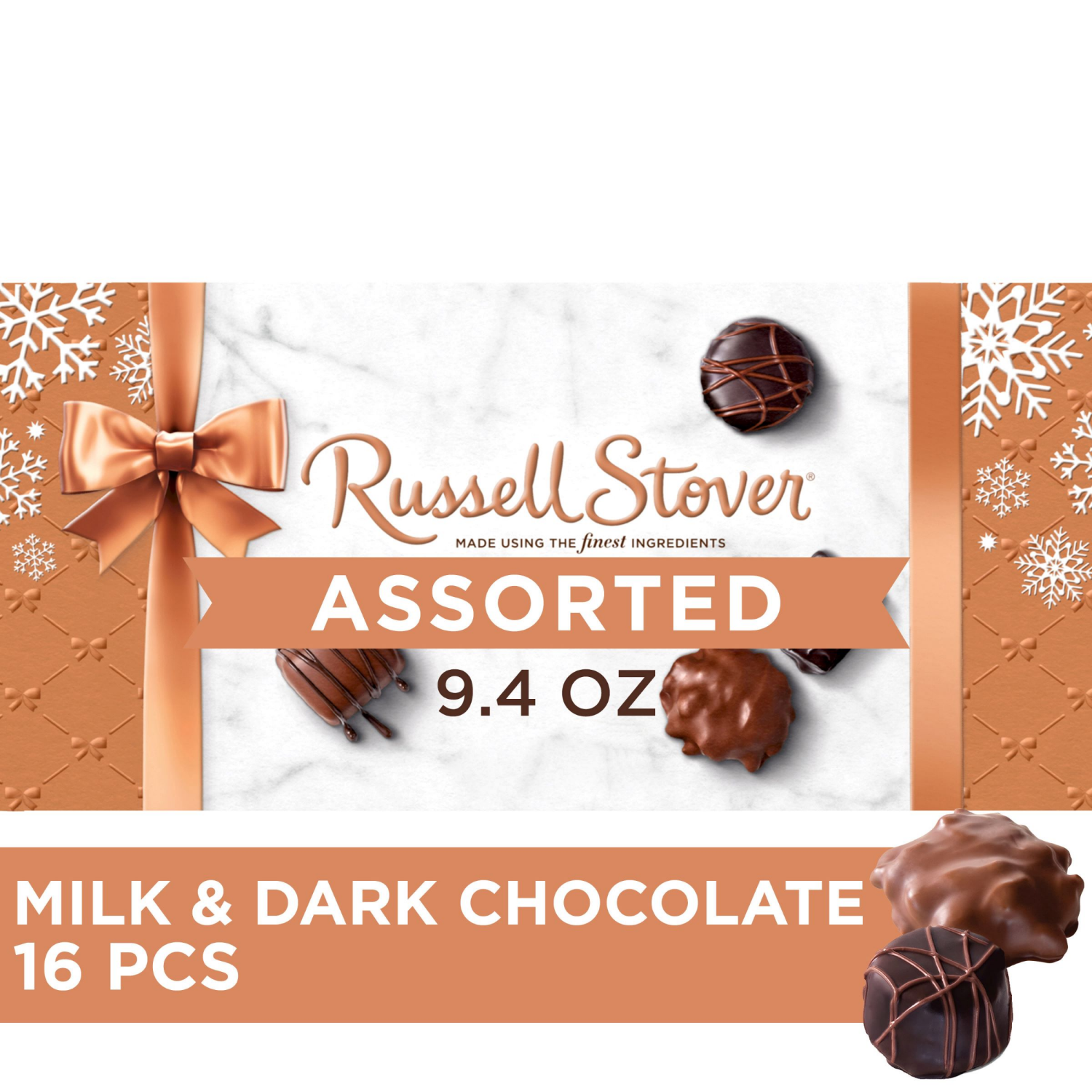 slide 1 of 8, RUSSELL STOVER Christmas Assorted Milk & Dark Chocolate Candy Gift Box, 9.4 oz., 9.4 oz