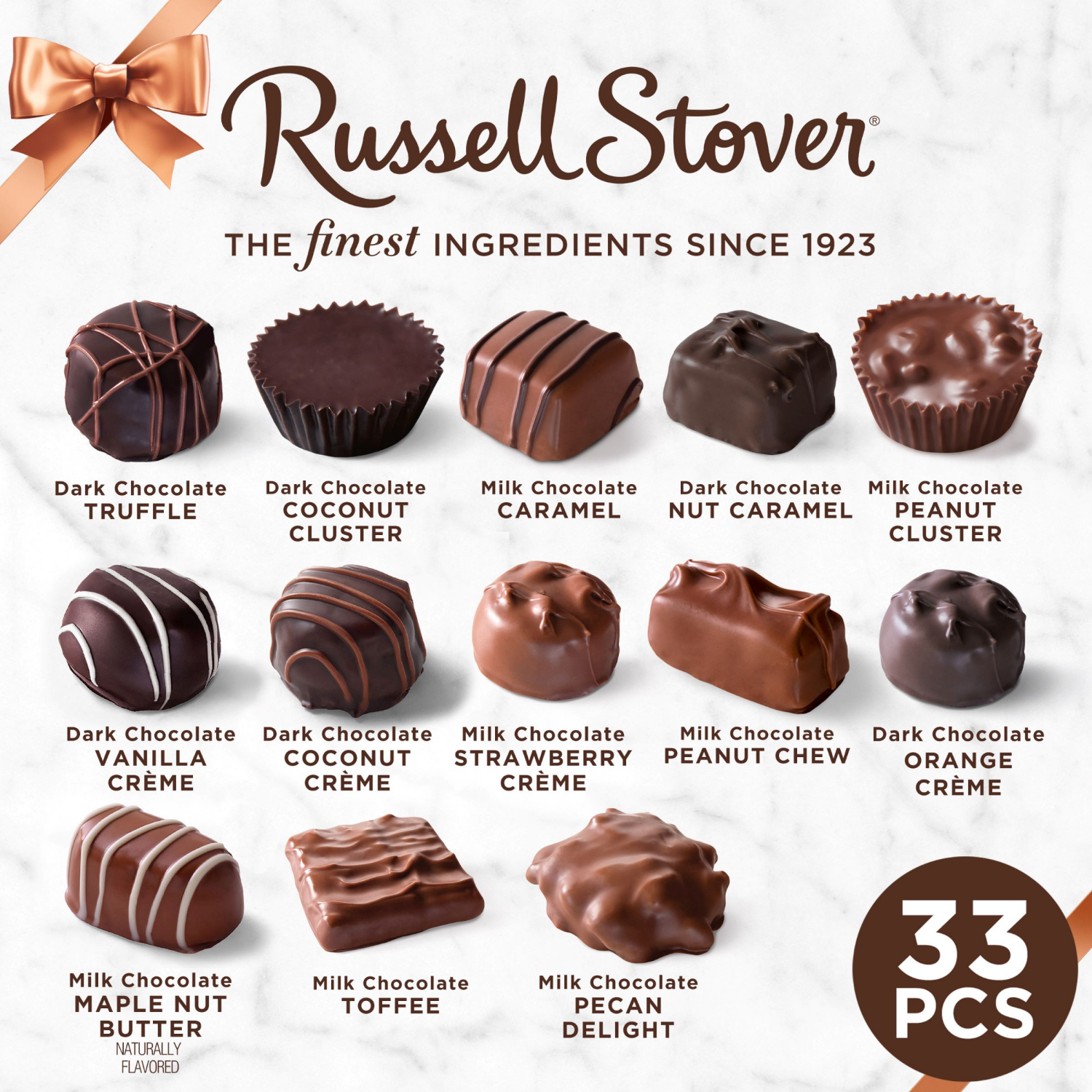 slide 2 of 7, RUSSELL STOVER WOW! Assorted Milk & Dark Chocolate Gift Box, 20 oz. (˜ 33 pieces), 33 ct