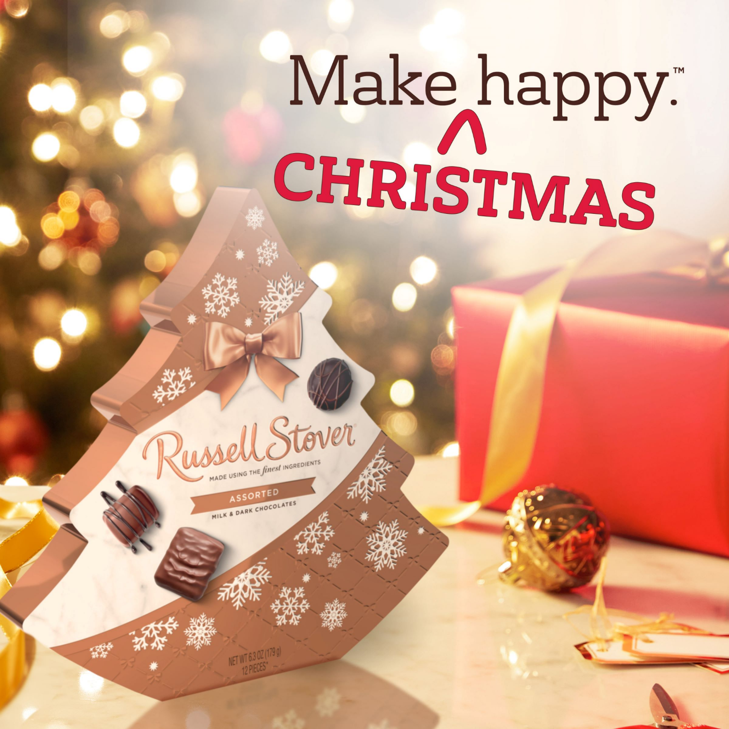 slide 5 of 7, RUSSELL STOVER Christmas Assorted Milk & Dark Chocolate Candy Tree-Shaped Gift Box, 6.3 oz., 6.3 oz