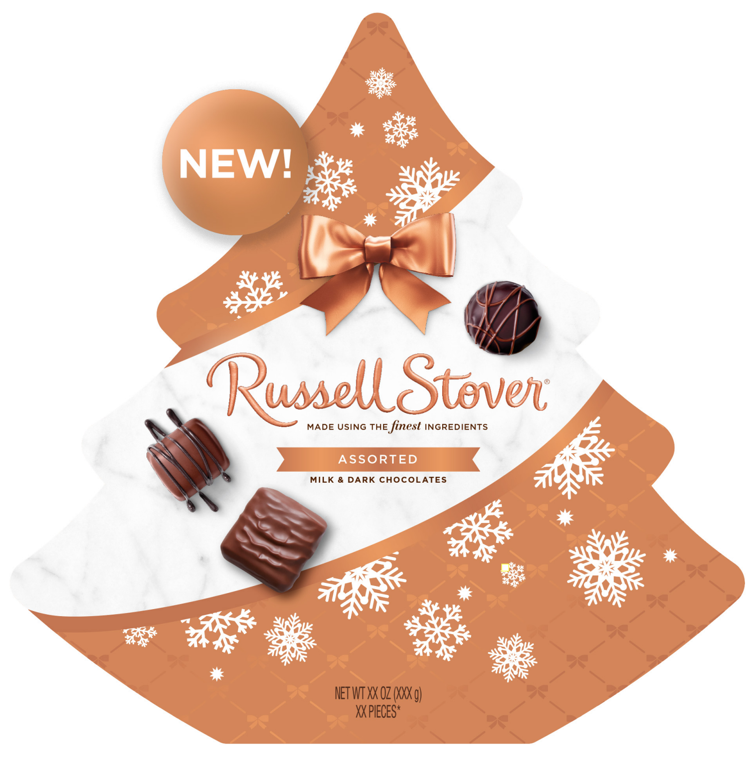slide 1 of 7, RUSSELL STOVER Christmas Assorted Milk & Dark Chocolate Candy Tree-Shaped Gift Box, 6.3 oz., 6.3 oz