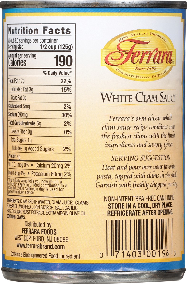 slide 5 of 9, Ferrara White Clam Sauce 15 oz, 15 oz