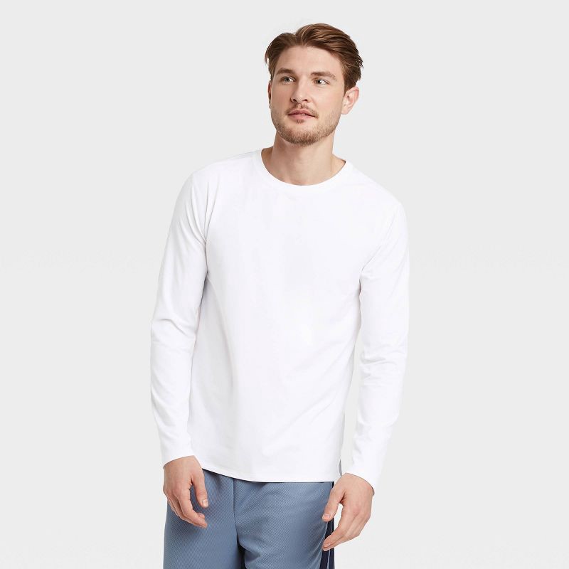 slide 3 of 6, Men's Long Sleeve Performance T-Shirt - All In Motion™ White XXL: Recycled Polyester, Spandex, Moisture Wicking, Quick Drying, Pullover, 1 ct