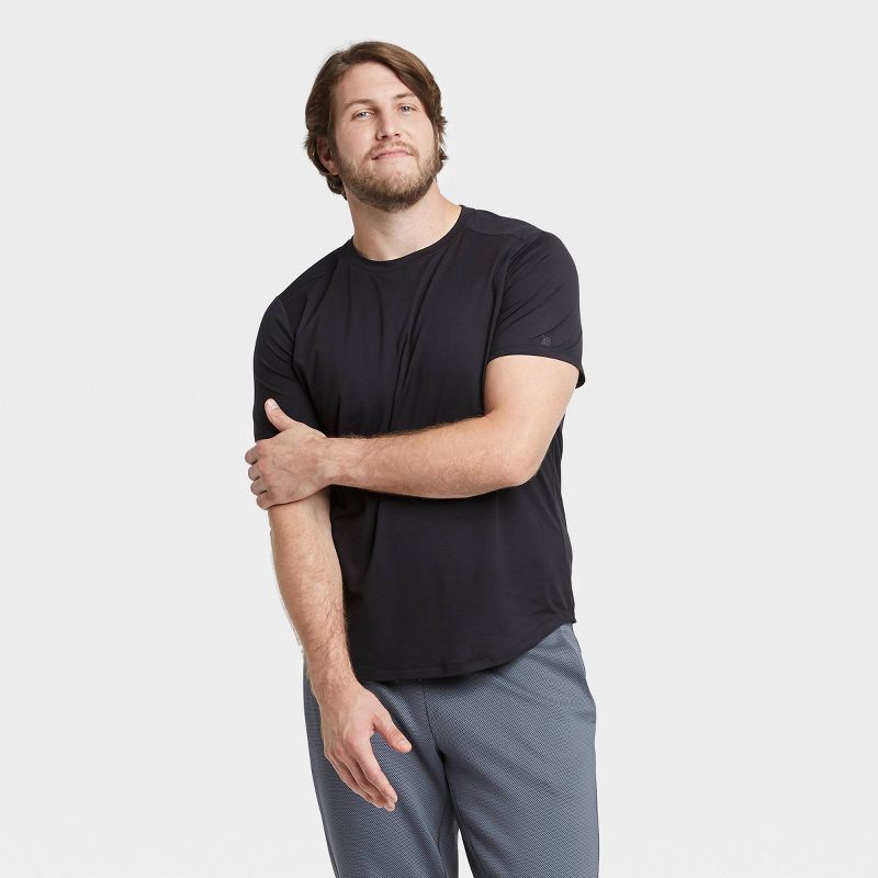 slide 1 of 6, Men's Short Sleeve Soft Stretch T-Shirt - All In Motion™ Black S: Moisture Wicking, Quick Dry, 4-Way Stretch, UPF 50+, 1 ct