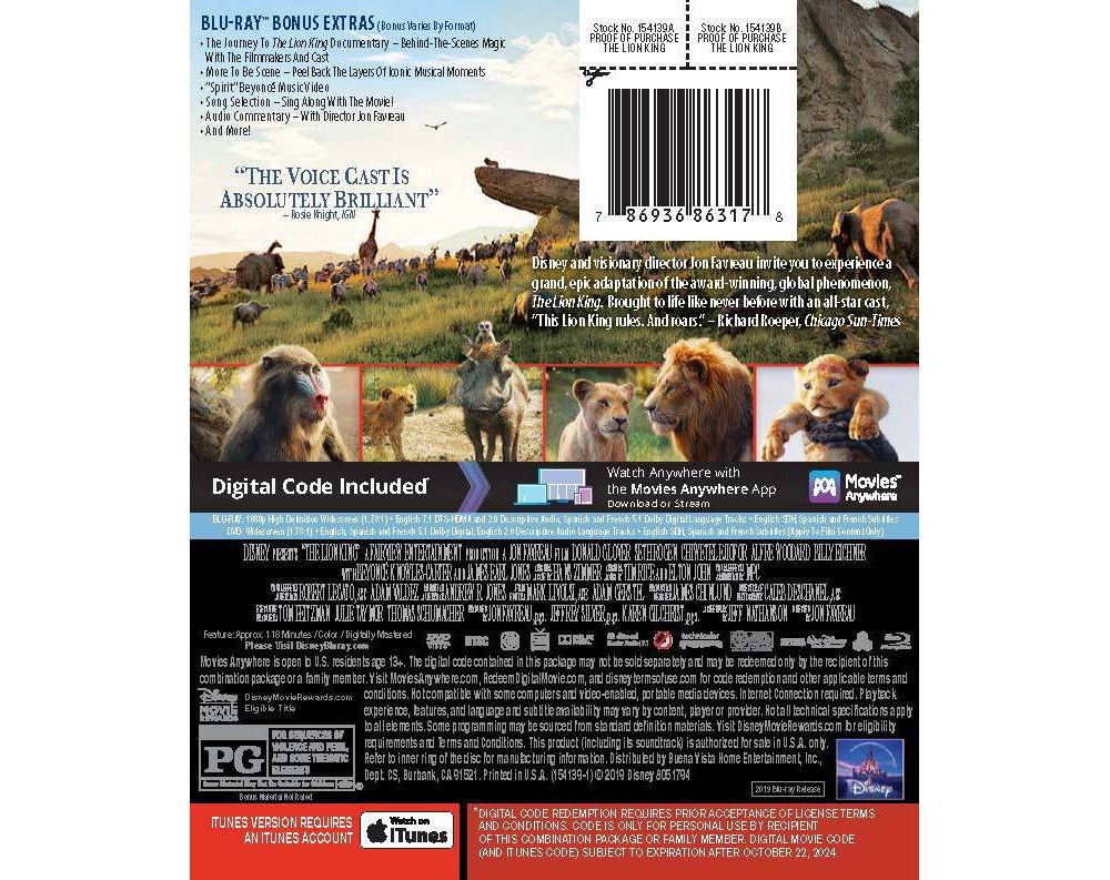 slide 2 of 2, Disney The Lion King (2019) (Blu-ray + DVD + Digital), 1 ct