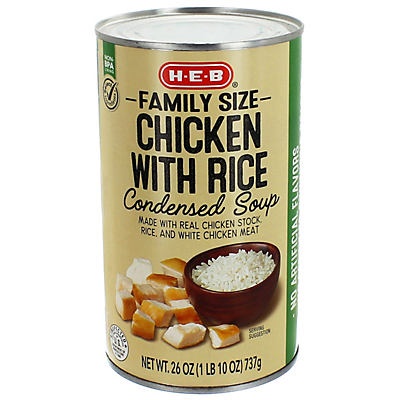 slide 1 of 1, H-E-B Select Ingredients Family Size Chicken & Rice Condensed Soup, 26 oz