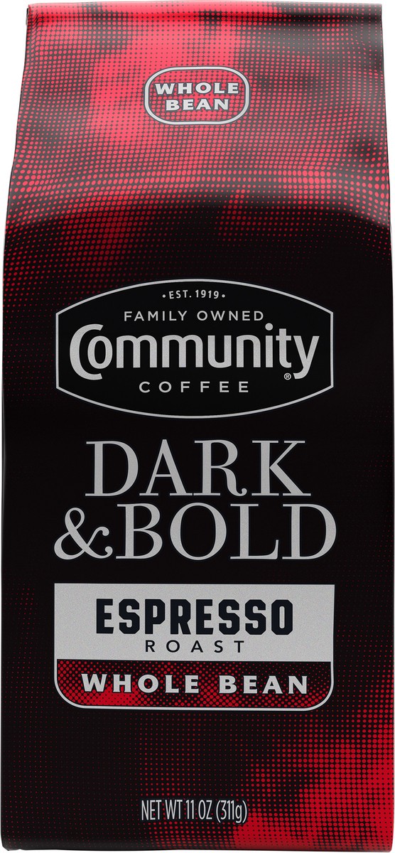 slide 2 of 12, Community Coffee Dark & Bold Espresso Extra Dark Roast Whole Beans, 11 oz