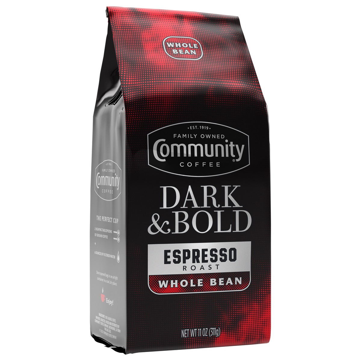 slide 6 of 12, Community Coffee Dark & Bold Espresso Extra Dark Roast Whole Beans, 11 oz