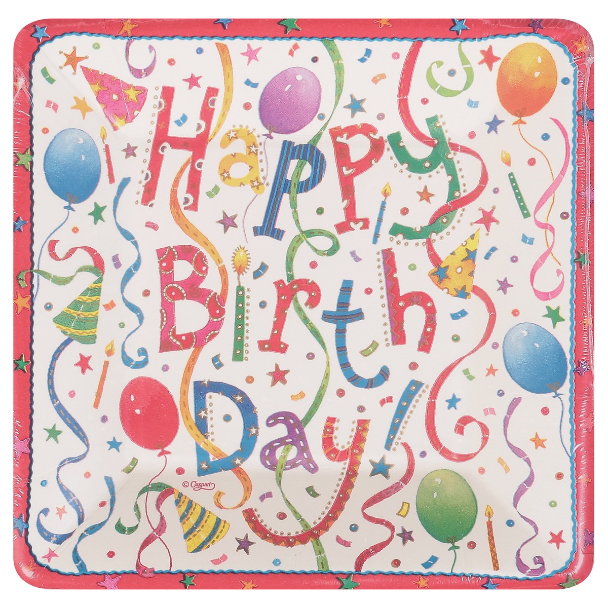 slide 1 of 9, Caspari Happy Birthday Square Paper Plates 7.25 Inch, 7.25 in