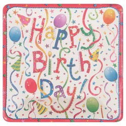 Caspari Happy Birthday Square Paper Plates 7.25 Inch