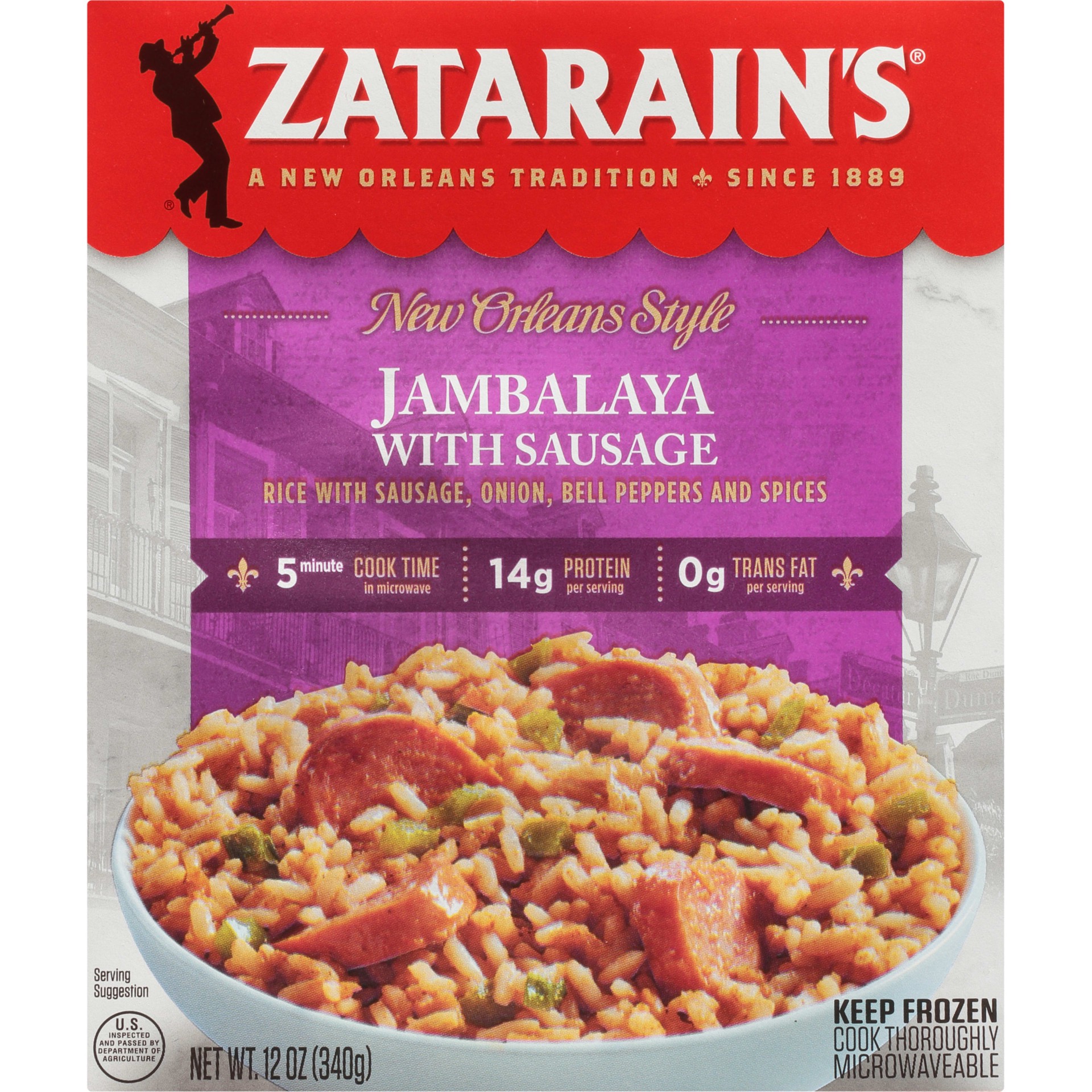 slide 1 of 9, Zatarain's Frozen Meal - Jambalaya with Sausage, 12 oz