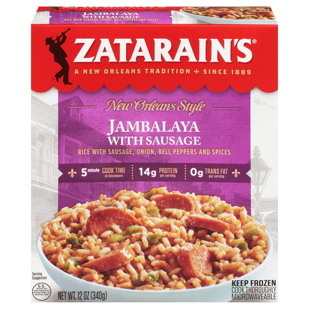 slide 1 of 9, Zatarain's Frozen Meal - Jambalaya with Sausage, 12 oz
