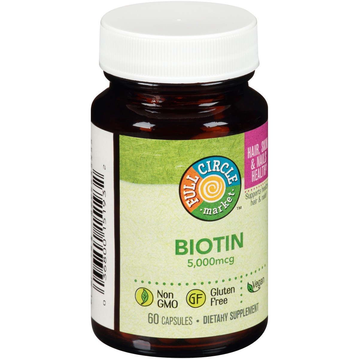 slide 8 of 8, Full Circle Market Biotin 5,000 Mcg Supports Healthy Hair & Nails Dietary Supplement Vegan Capsules, 60 ct