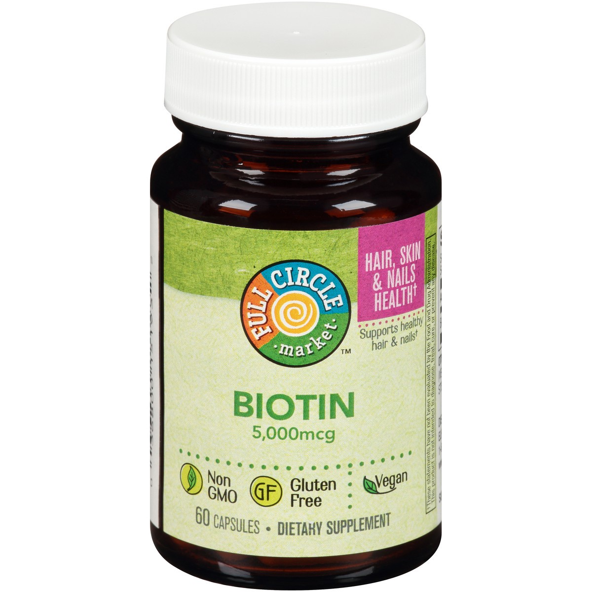 slide 1 of 8, Full Circle Market Biotin 5,000 Mcg Supports Healthy Hair & Nails Dietary Supplement Vegan Capsules, 60 ct