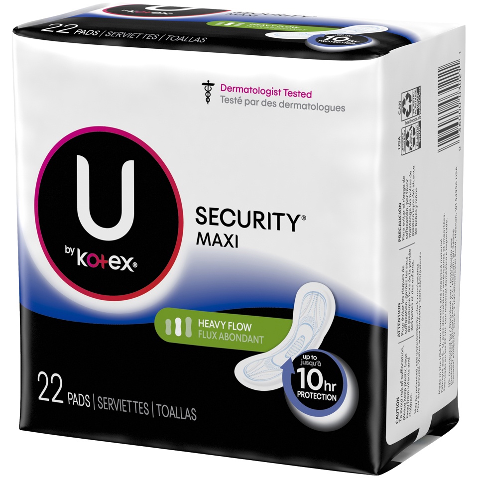 slide 3 of 3, U by Kotex Clean & Secure Maxi Pads, Heavy Absorbency, 22 Count, 22 ct