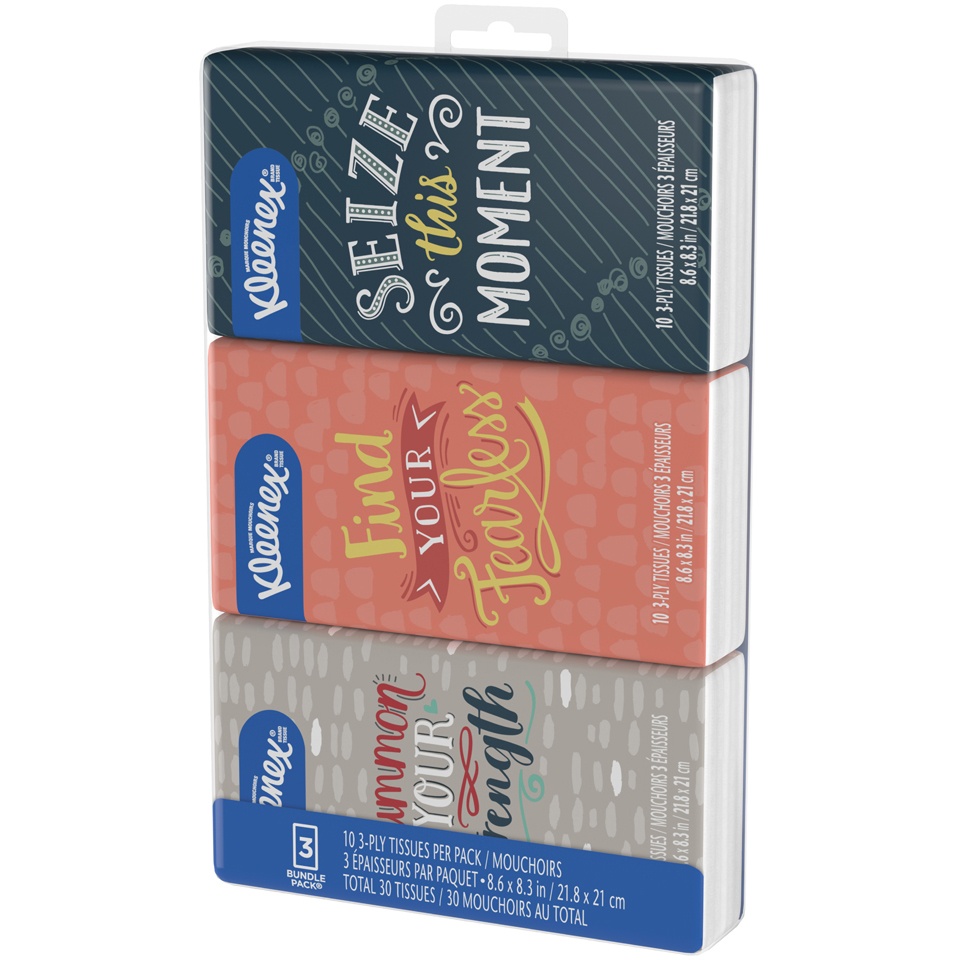 slide 3 of 3, Kleenex On-The-Go Facial Tissues, 3 On-The-Go Packs, 10 Tissues per Box, 3-Ply (30 Total Tissues), 3 ct