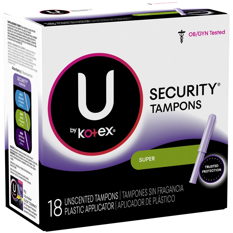 slide 2 of 3, U by Kotex Tampons Security - Plastic Super Unscented, 18 ct