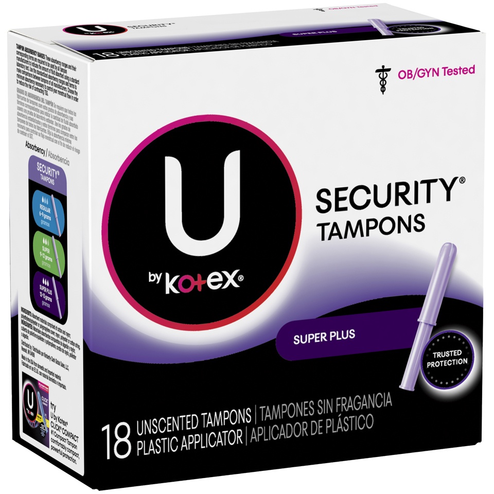 slide 2 of 3, U by Kotex Tampons Security - Plastic Super Plus Unscented, 18 ct
