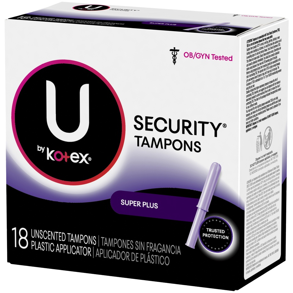 slide 3 of 3, U by Kotex Tampons Security - Plastic Super Plus Unscented, 18 ct