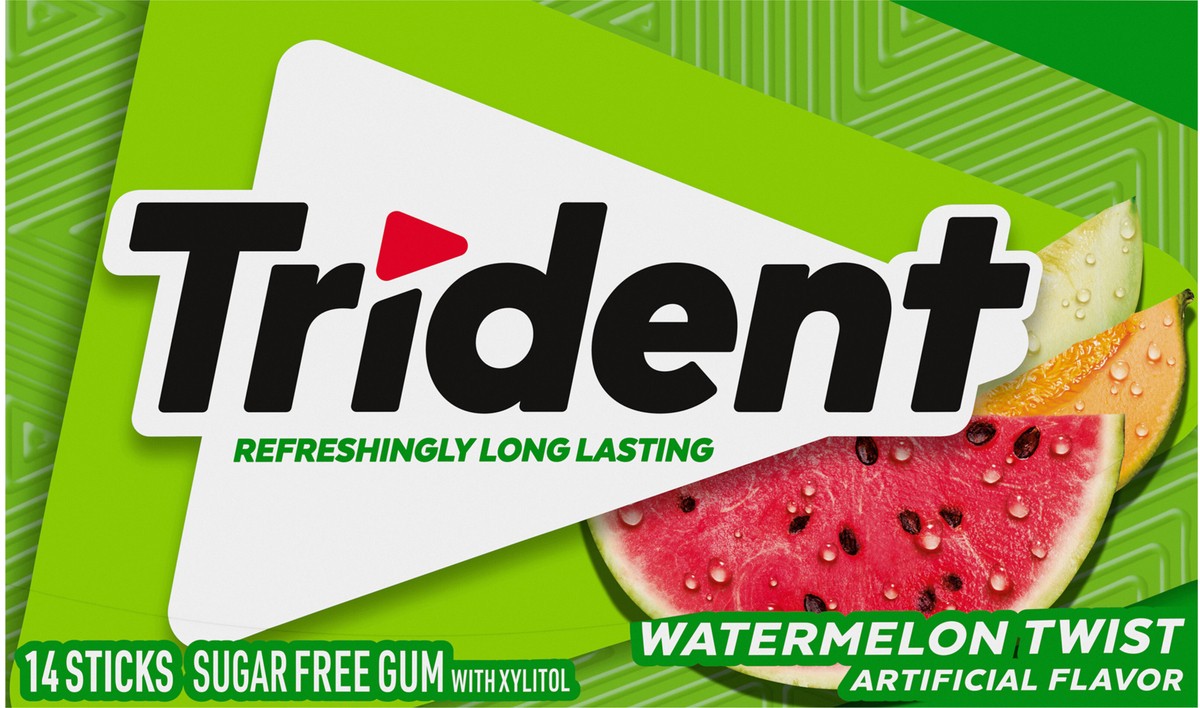 slide 2 of 9, Trident Watermelon Twist Sugar Free Gum, 14 Piece Pack, 0.06 lb