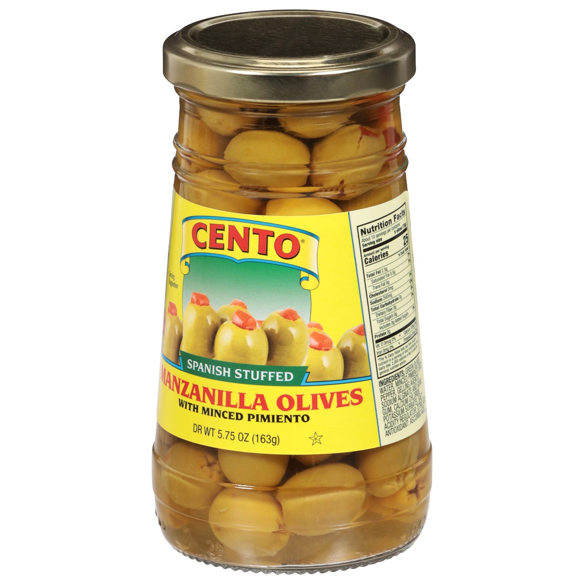 slide 3 of 3, Cento Spanish Stuffed Manzanilla Olives, 5.75 oz