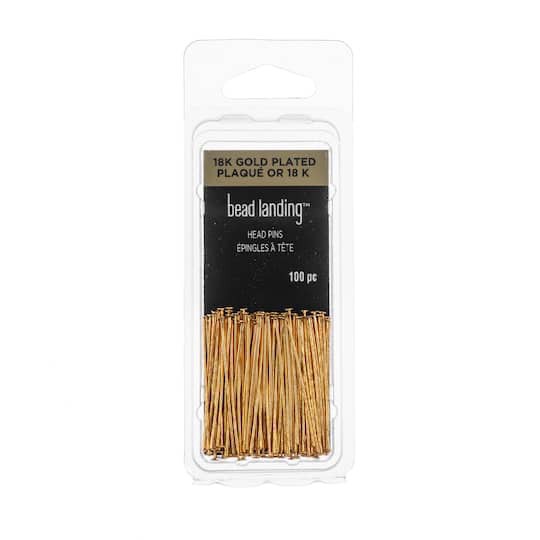 slide 1 of 3, 1" 18k Gold-Plated Head Pins By Bead Landing, 1 in