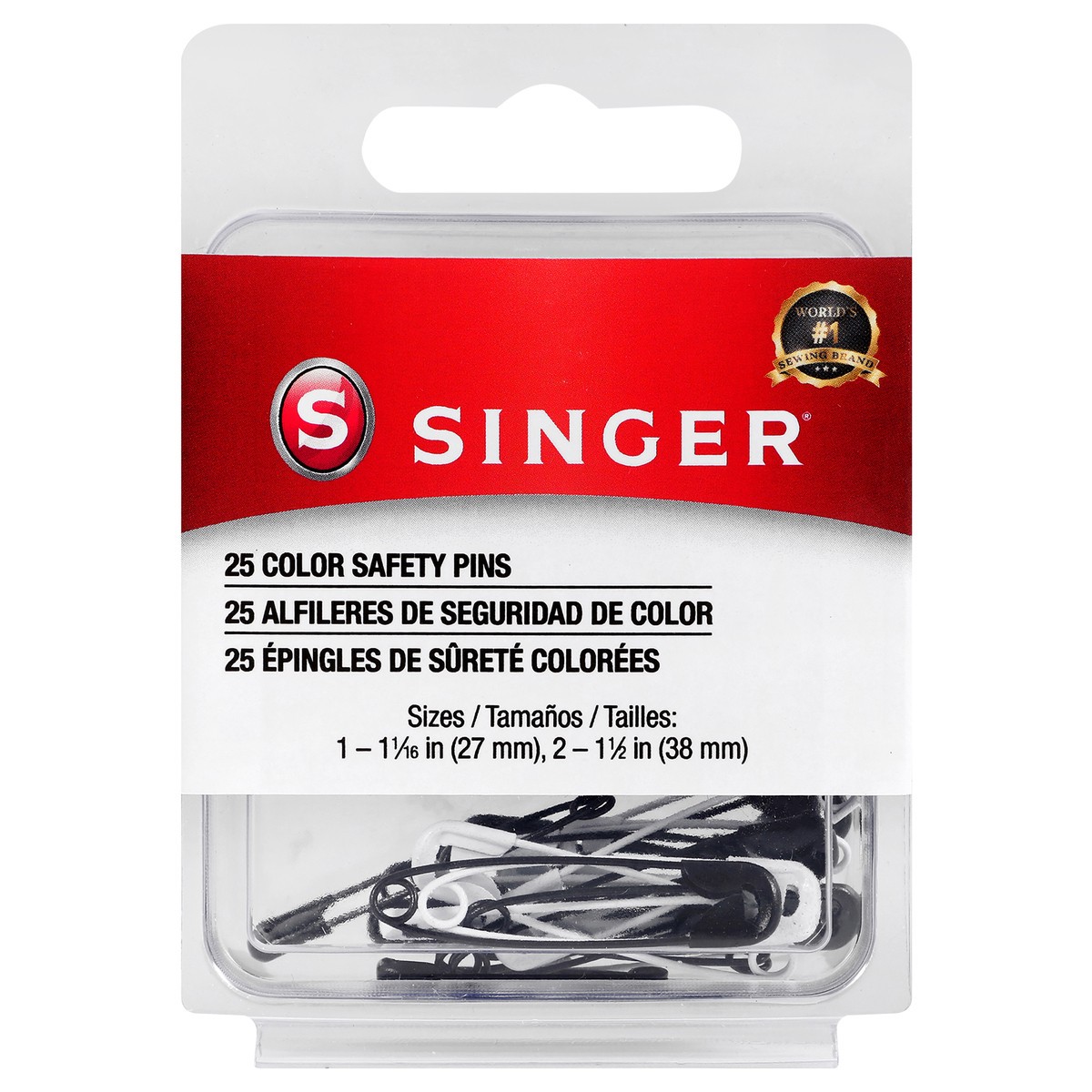 slide 1 of 2, SINGER Black & White Safety Pins , Assorted Sizes, 25 Count, 25 ct