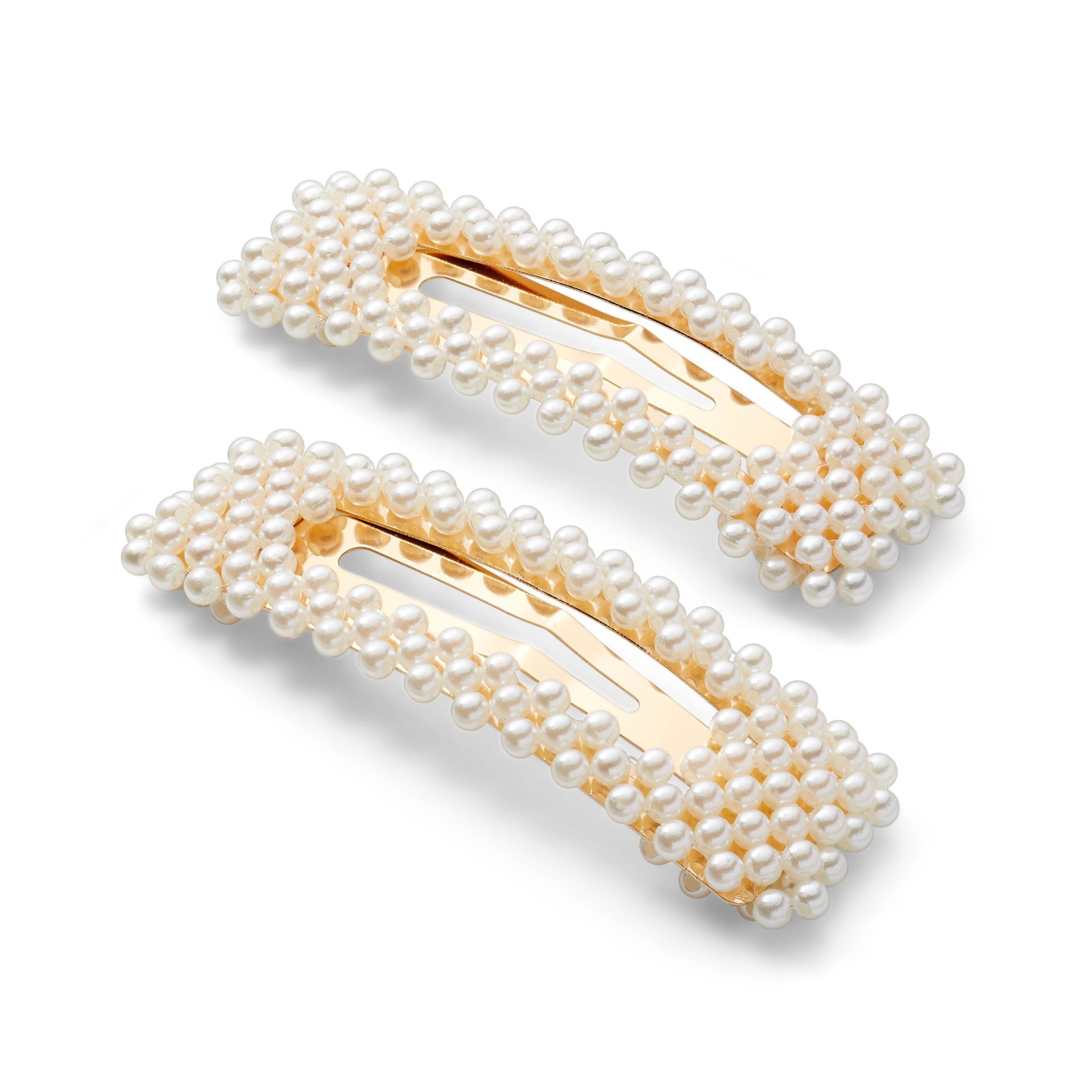 slide 1 of 3, Square Barrettes with Pearls Hair Clips and Pins - A New Day White, 1 ct