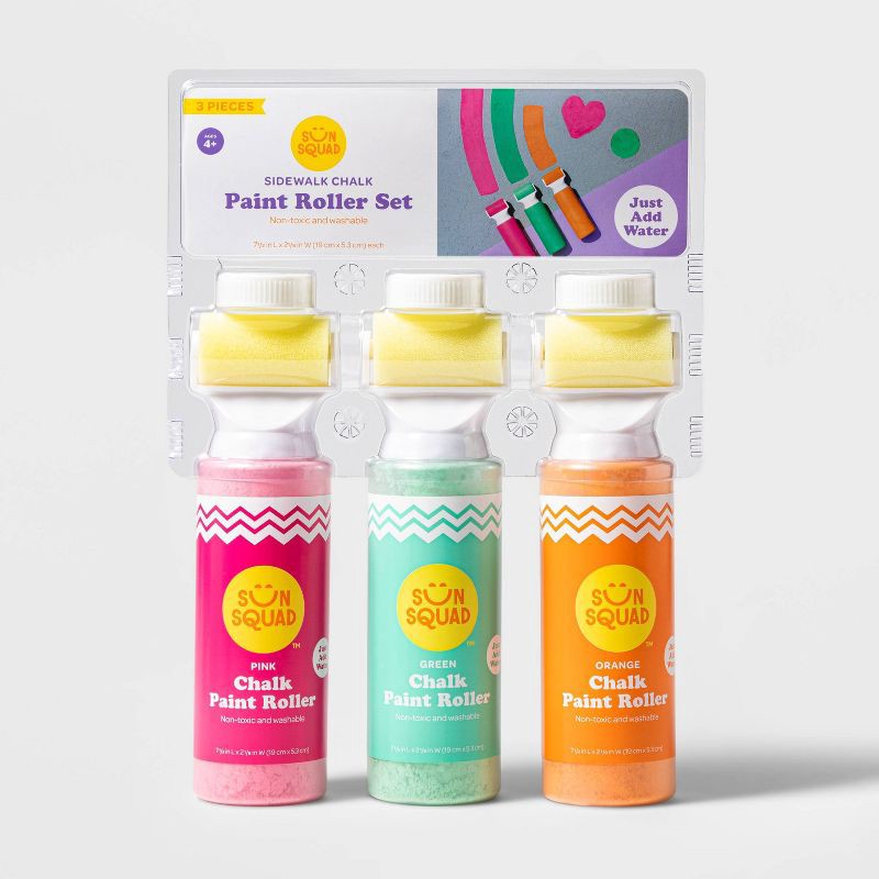 slide 3 of 4, Sidewalk Chalk Paint Rollers 3 ct - Sun Squad™: Washable Set, Ages 4+, 3 ct