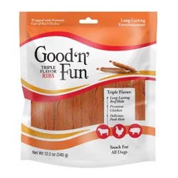 Good 'n' Fun Ribs Rawhide with Beef, Chicken and Pork Flavor Dog Treats -12oz