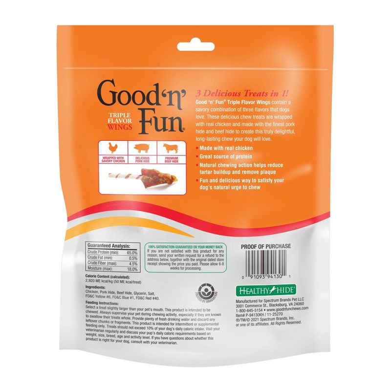 slide 6 of 6, Good 'n' Fun Triple Flavor Wings Rawhide Beef, Chicken and Pork Flavor Dog Treats - 12oz, 12 oz