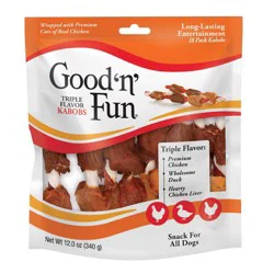 Good 'n' Fun Triple Flavor Kabobs Long Lasting Rawhide Chicken, Pork and Beef Flavor Dog Treats - 12oz