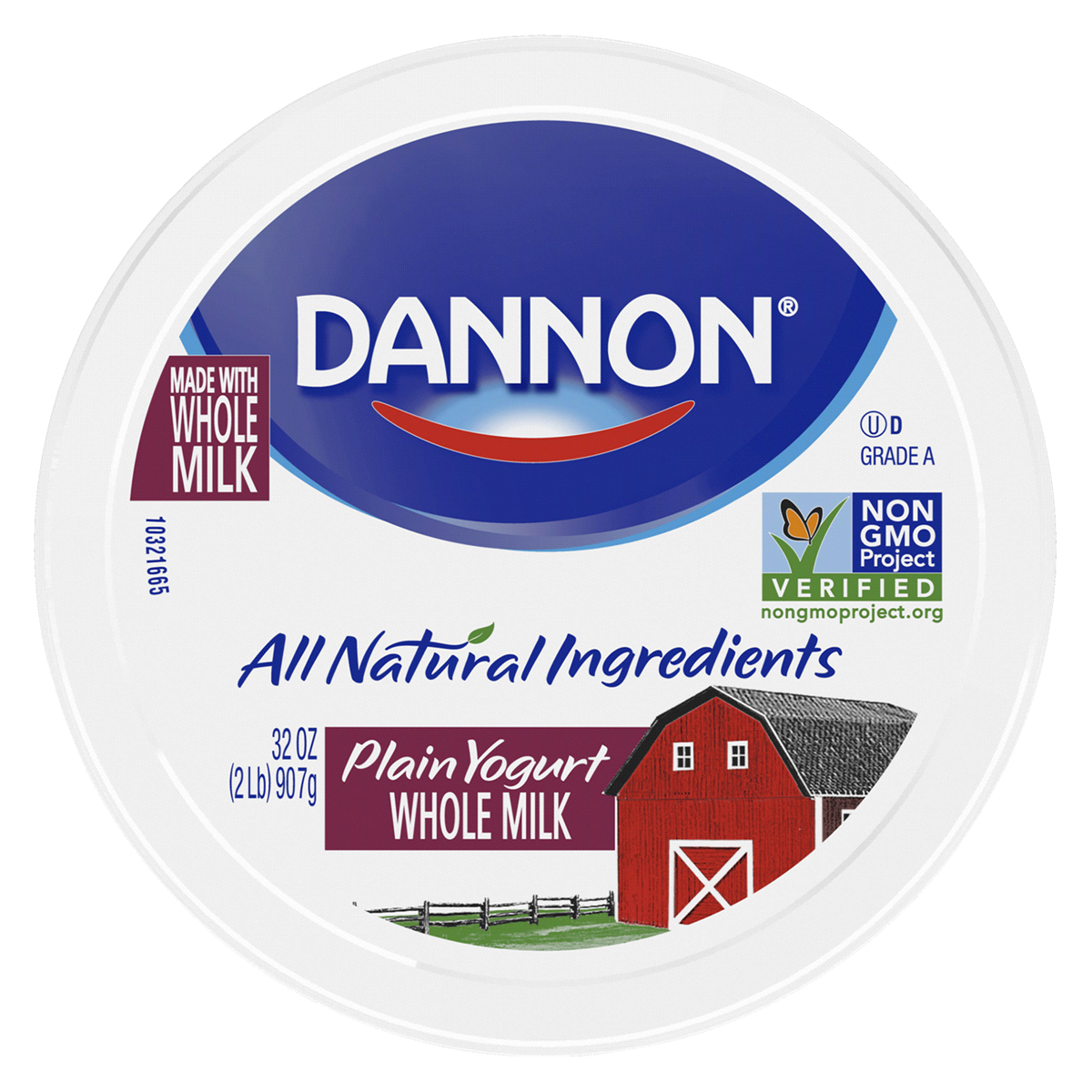 slide 3 of 5, Dannon Whole Milk Non-GMO Project Verified Plain Yogurt, 32 oz