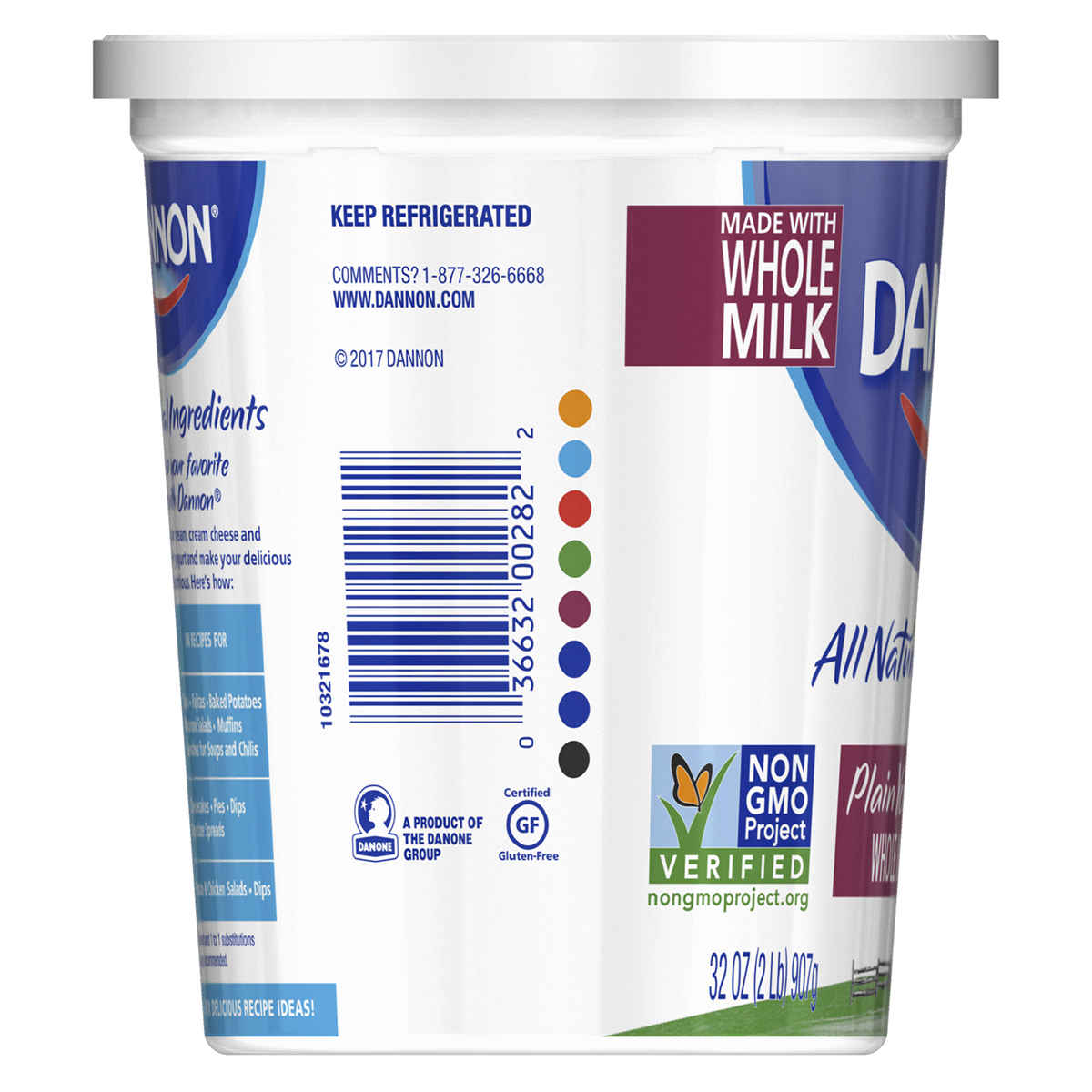 slide 5 of 5, Dannon Whole Milk Non-GMO Project Verified Plain Yogurt, 32 oz