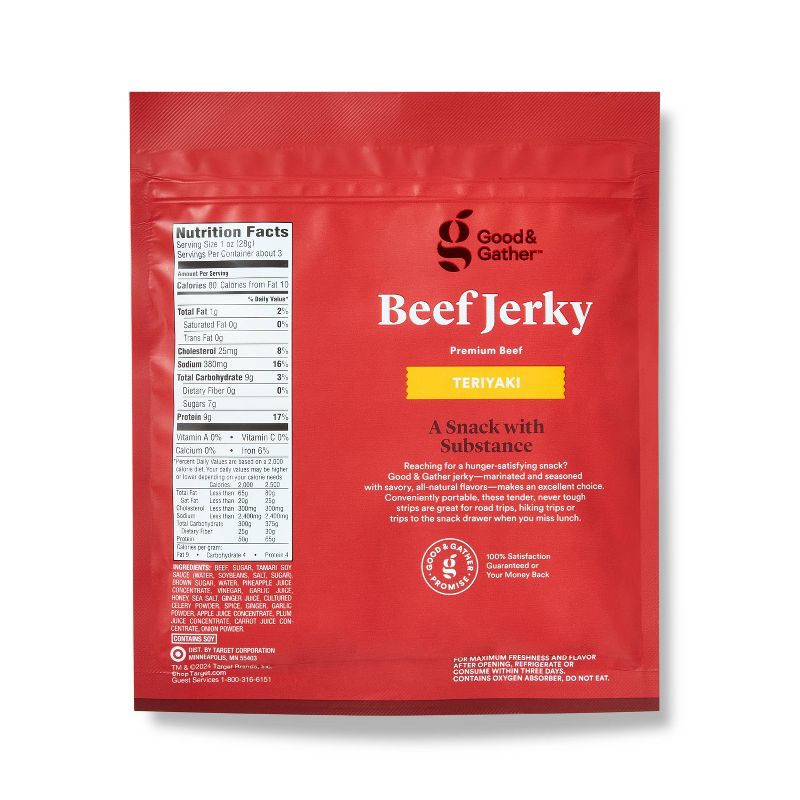 slide 2 of 4, Teriyaki Beef Jerky - 9g Protein - 2.85oz -Good & Gather™, 9 gram, 2.85 oz