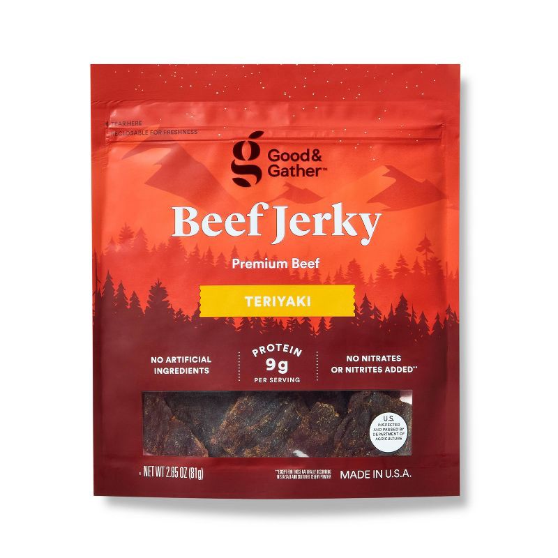 slide 1 of 4, Teriyaki Beef Jerky - 9g Protein - 2.85oz -Good & Gather™, 9 gram, 2.85 oz