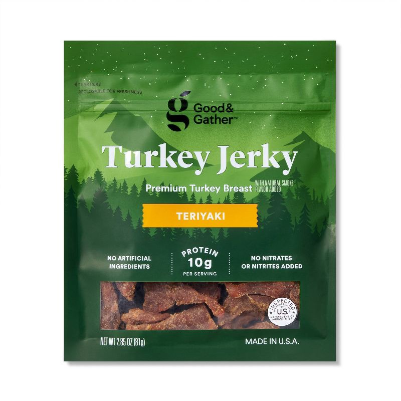 slide 1 of 4, Teriyaki Turkey Jerky - 10g Protein - 2.85oz - Good & Gather™, 10 gram, 2.85 oz