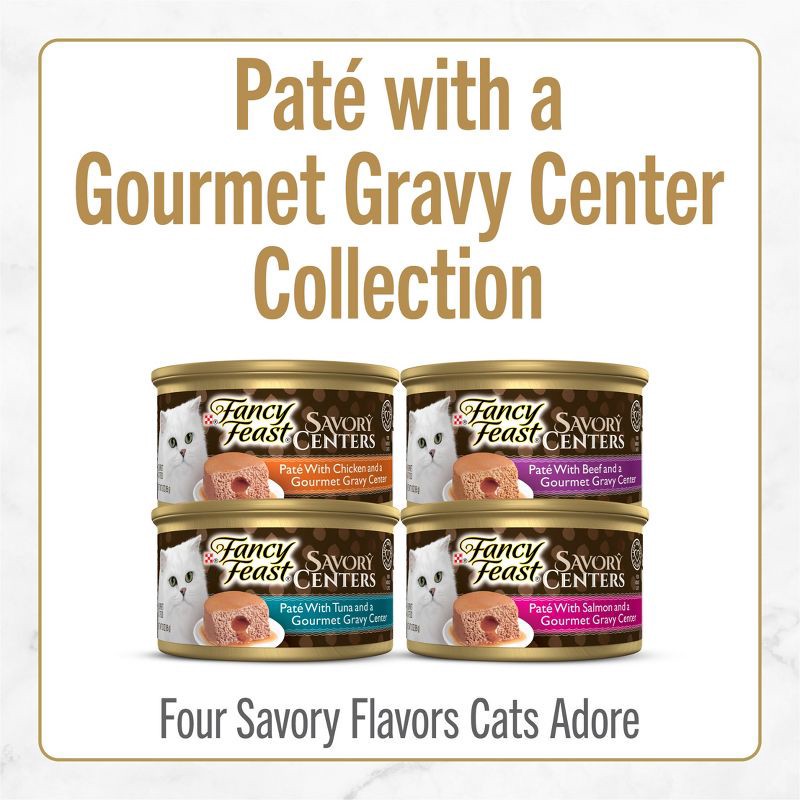 slide 5 of 11, Purina Fancy Feast Savory Centers Paté Collection Gourmet with Tuna, Chicken, Salmon, Beef, Seafood and Fish Wet Cat Food - 3oz/12ct Variety Pack, 12 ct; 3 oz