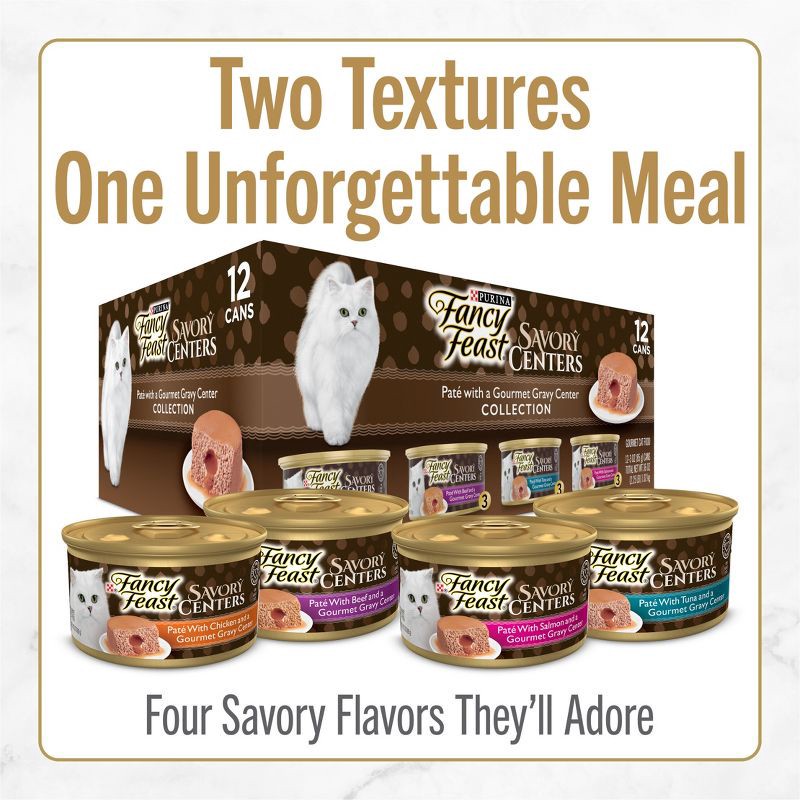 slide 6 of 11, Purina Fancy Feast Savory Centers Paté Collection Gourmet with Tuna, Chicken, Salmon, Beef, Seafood and Fish Wet Cat Food - 3oz/12ct Variety Pack, 12 ct; 3 oz
