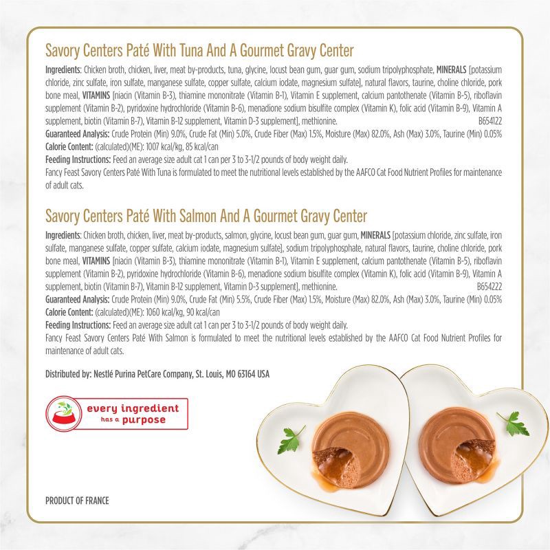 slide 8 of 11, Purina Fancy Feast Savory Centers Paté Collection Gourmet with Tuna, Chicken, Salmon, Beef, Seafood and Fish Wet Cat Food - 3oz/12ct Variety Pack, 12 ct; 3 oz