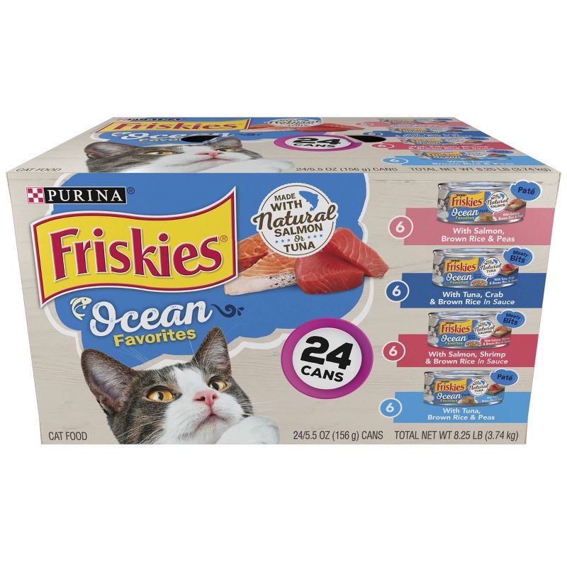 slide 1 of 5, Purina Friskies Meaty Bits & Paté Ocean Favorites Fish Flavor Wet Cat Food - 5.5oz/24ct Variety Pack, 24 ct; 5.5 oz