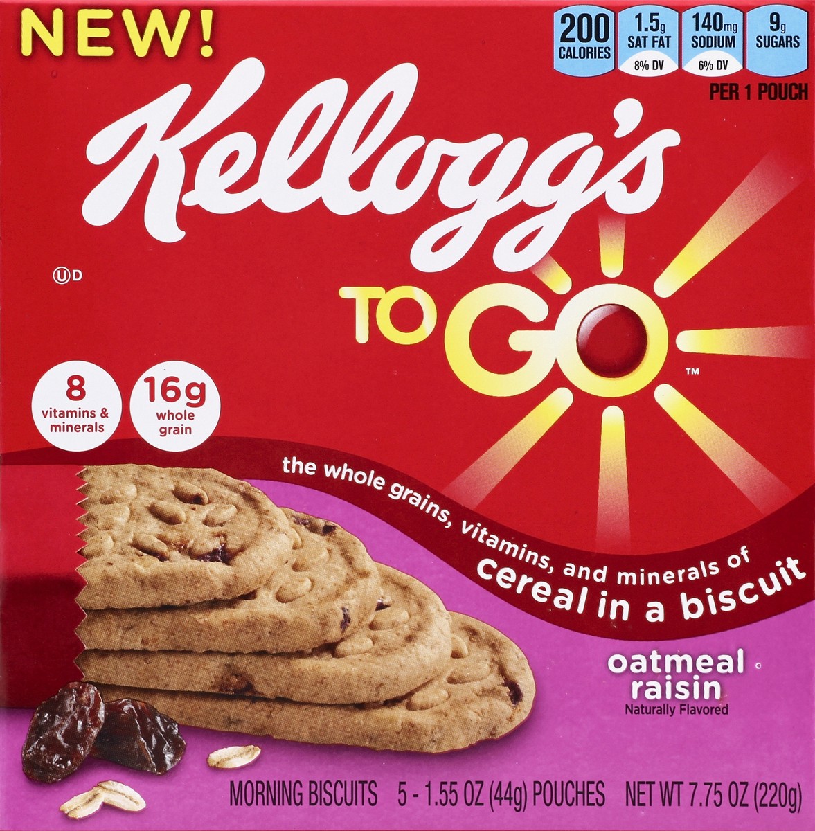 slide 5 of 6, Kellogg's To Go Cereal In A Biscuit Oatmeal Raisin, 7.75 oz
