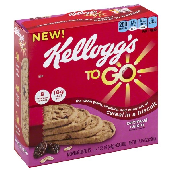 slide 1 of 6, Kellogg's To Go Cereal In A Biscuit Oatmeal Raisin, 7.75 oz